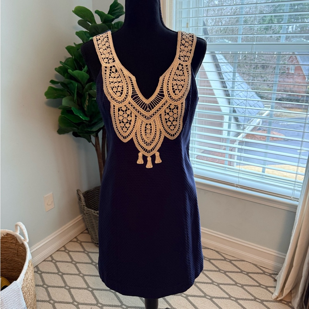 Lilly Pulitzer Navy Dress with Gold Lace